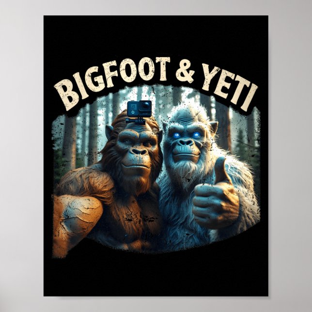 Bigfoot und Yeti Selfie Kryptid Squatch Jäger Poster (Vorne)