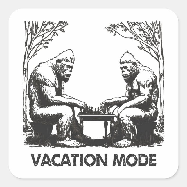Bigfoot Vacacation Mode Schach Quadratischer Aufkleber (Vorderseite)