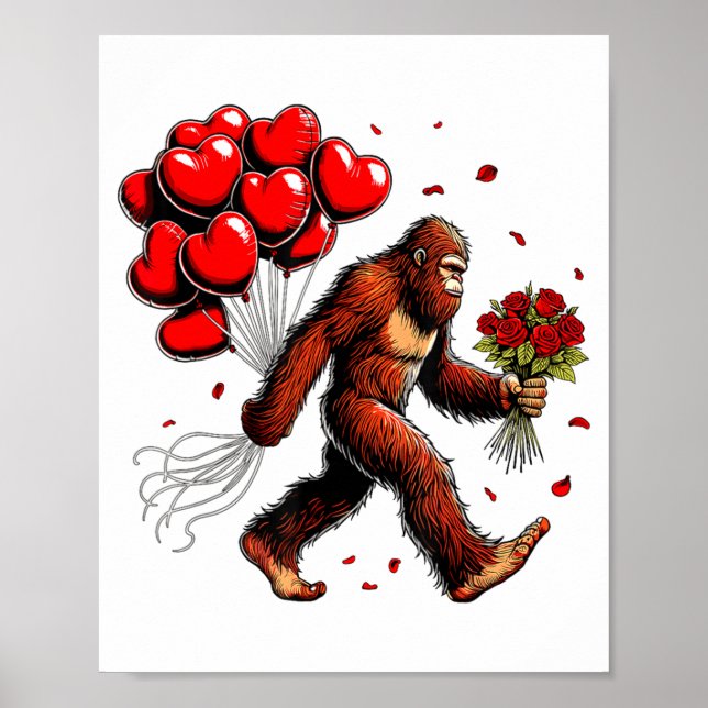 Bigfoot Valentines Day Funny Sasquatch Hearts Love Poster (Vorne)