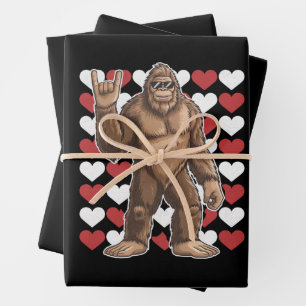 Bigfoot Valentinstag Funny Hearts Sasquatch Liebe Geschenkpapier Set