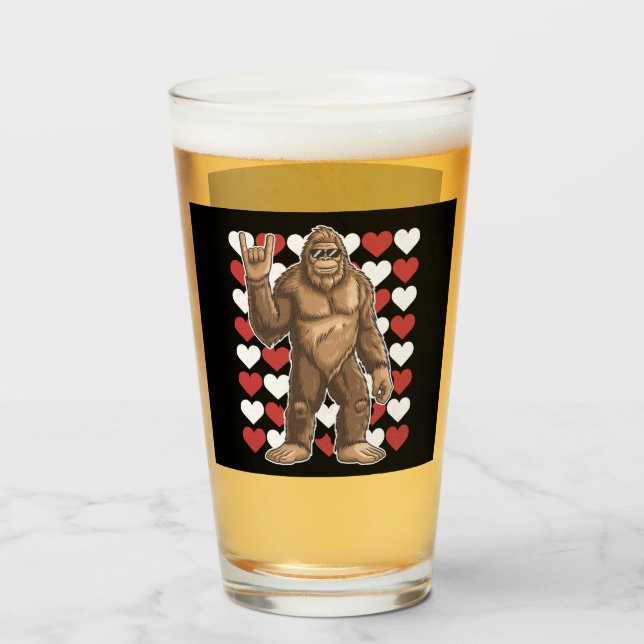 Bigfoot Valentinstag Funny Hearts Sasquatch Liebe Glas (Vorne (Gefüllt))