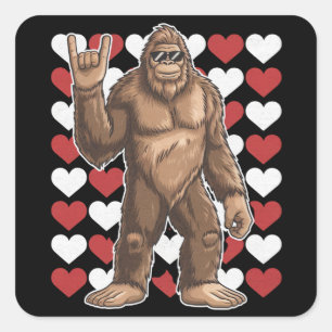 Bigfoot Valentinstag Lustige Herzen Sasquatch Lieb Quadratischer Aufkleber