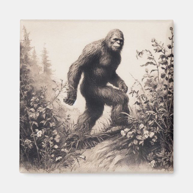 Bigfoot Vintag Illustration Folklore Magnet (Vorne)