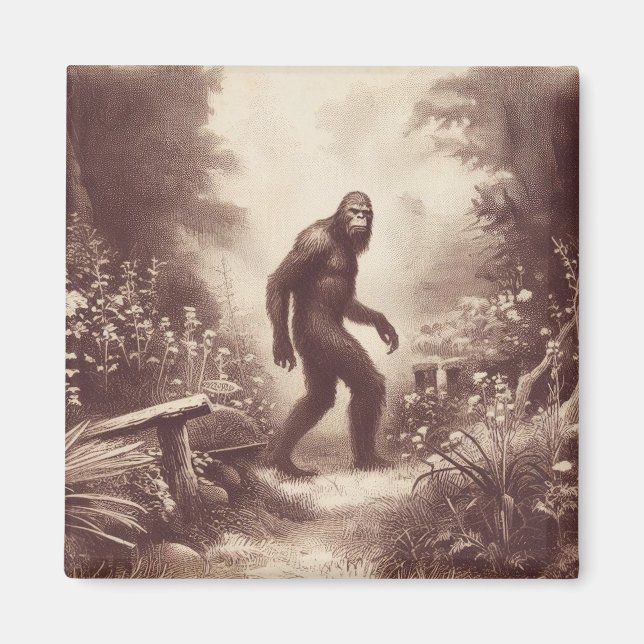 Bigfoot Vintag Illustration Folklore Magnet (Vorne)