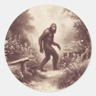 Bigfoot Vintag Illustration Folklore Runder Aufkleber