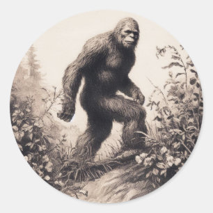 Bigfoot-Vintage-Illustration Folklore Runder Aufkleber