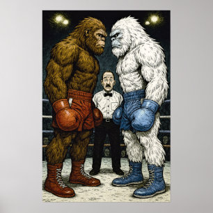 Bigfoot Vs Yeti, Boxmatch, A.I Comic Art Poster