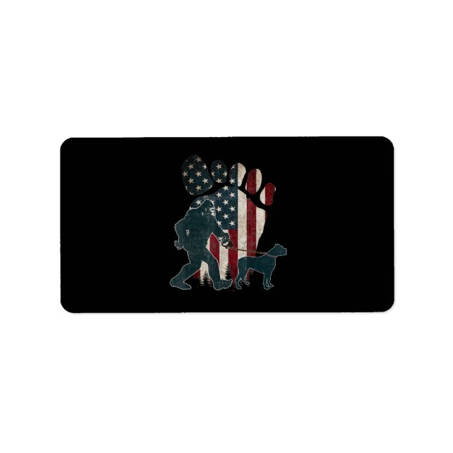 Bigfoot Walking Boxer Silhouette American US Flag Adressaufkleber (Vorne)