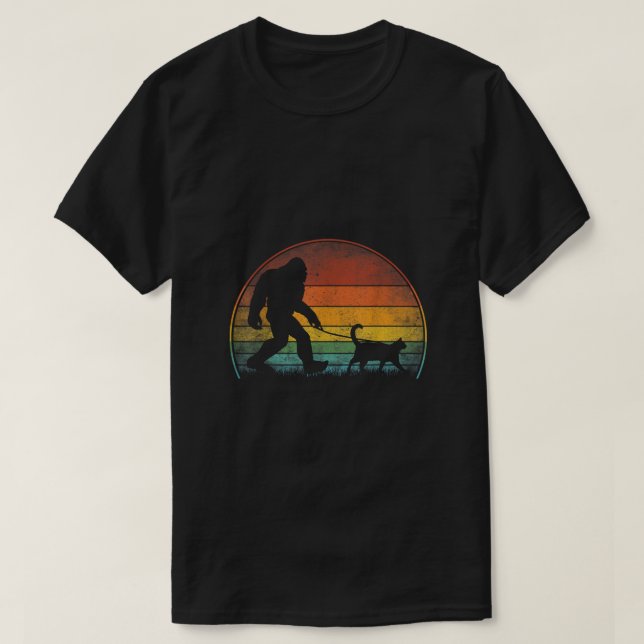 Bigfoot Walking Cat Sasquatch Black Cat Lover Gesc T-Shirt (Design vorne)