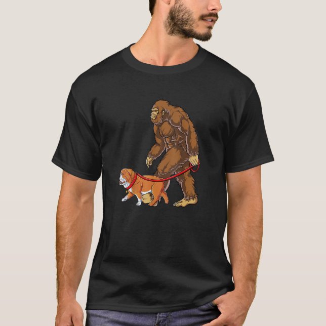 Bigfoot Walking French Bulldog Funny Sasquatch Gif T-Shirt (Vorderseite)