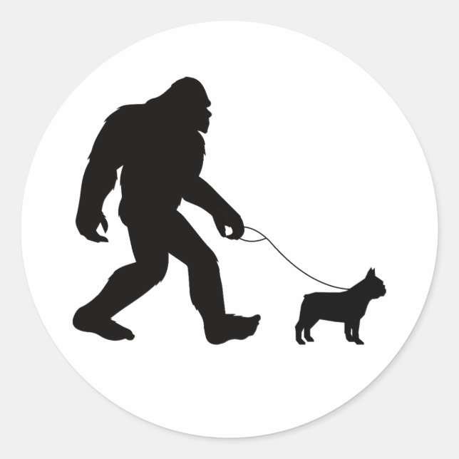 Bigfoot Walking French Bulldog Runder Aufkleber (Vorderseite)