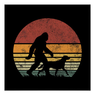 Bigfoot Walking Labrador Retriever Hund Vintage Poster