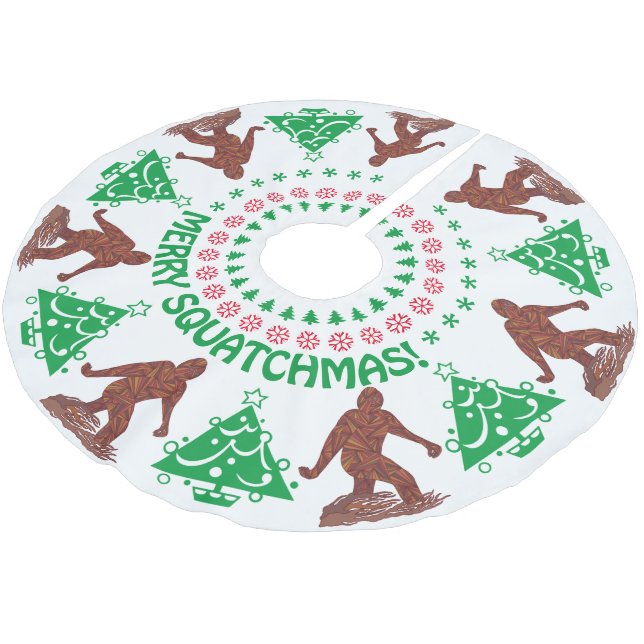 Bigfoot Walking Merry Squatchmas Weihnachten Polyester Weihnachtsbaumdecke (Schrägansicht)