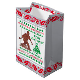 Bigfoot Walking Sasquatch Silver Red Funny Mittlere Geschenktüte