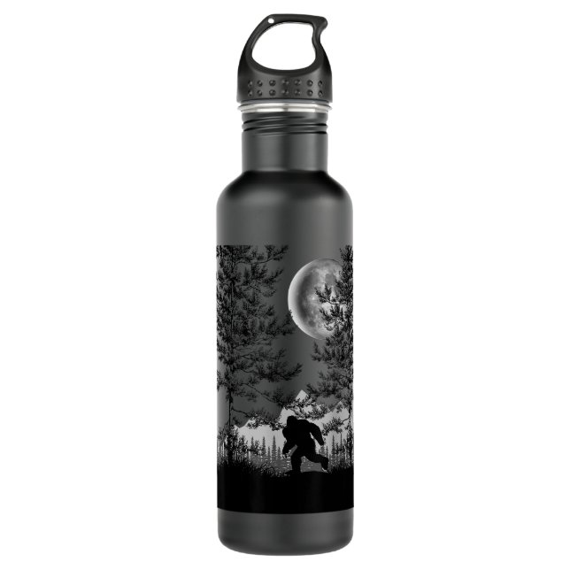 Bigfoot Wandern im Forest Moon Night Sky Sasqu Edelstahlflasche (Vorderseite)