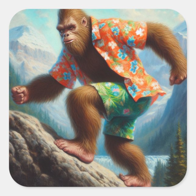 Bigfoot Wandern Quadratischer Aufkleber (Vorderseite)