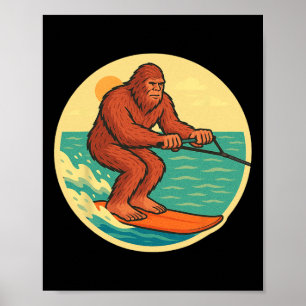 Bigfoot-Wasserski fahren Vintage-Cryptid-Beach-Gra Poster