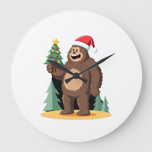 Bigfoot-Weihnachtsbaum-Santa-Hut (1) Große Wanduhr