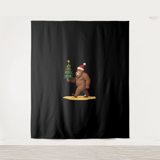 Bigfoot-Weihnachtsbaum-Santa-Hut (1) Wandteppich (Vorderseite)