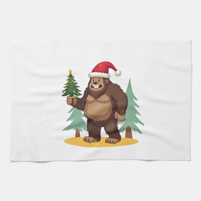 Bigfoot-Weihnachtsbaum-Santa-Hut (4) Geschirrtuch (Horizontal)