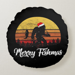 Bigfoot Weihnachtsmann Hut Fröhliche Fishmas Vinta Rundes Kissen