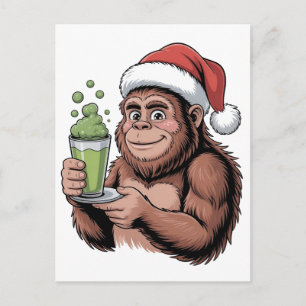 Bigfoot Weihnachtsmann Lustiger Sasquatch hält Mat Postkarte
