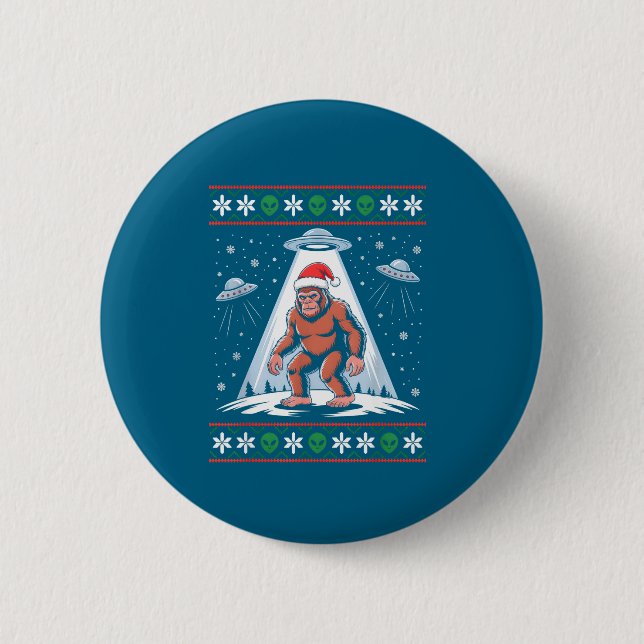 Bigfoot Weihnachtsmann Ufo Alien Lustiger Hässlich Button (Vorderseite)
