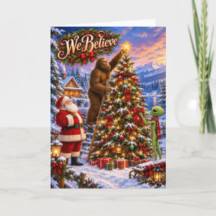 Bigfoot Weihnachtsmann und Alien Wir glauben Weihn Feiertagskarte