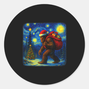 Bigfoot Weihnachtsmann Weihnachten Sternen Nacht S Runder Aufkleber