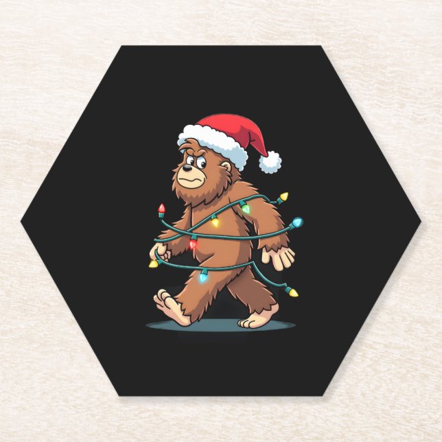 Bigfoot Weihnachtsmann Weihnachtsbaum Lichter Xmas Untersetzer (Vorderseite)