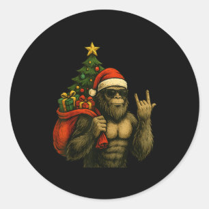 Bigfoot Weihnachtsmann Weihnachtsbaum Rock On Lust Runder Aufkleber