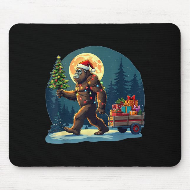Bigfoot Weihnachtsmannmütze Weihnachtsbaum Lichter Mousepad (Vorne)