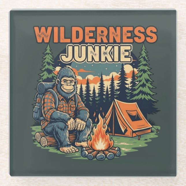 Bigfoot Wildness Junkie Retro-Design Glasuntersetzer (Vorderseite)