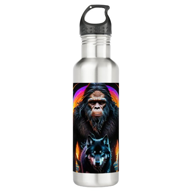 Bigfoot Wolf farbiges Portal Edelstahlflasche (Vorderseite)