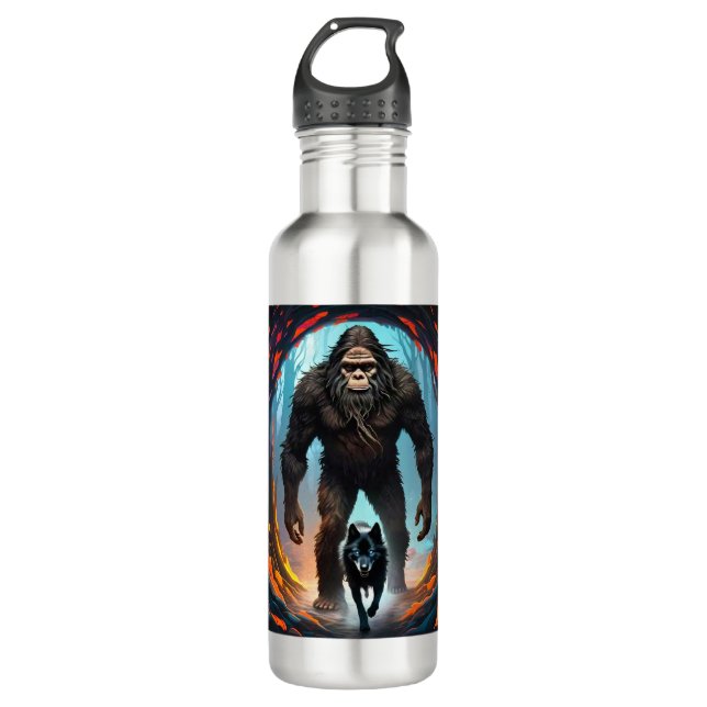 Bigfoot Wolf farbiges Portal Edelstahlflasche (Vorderseite)