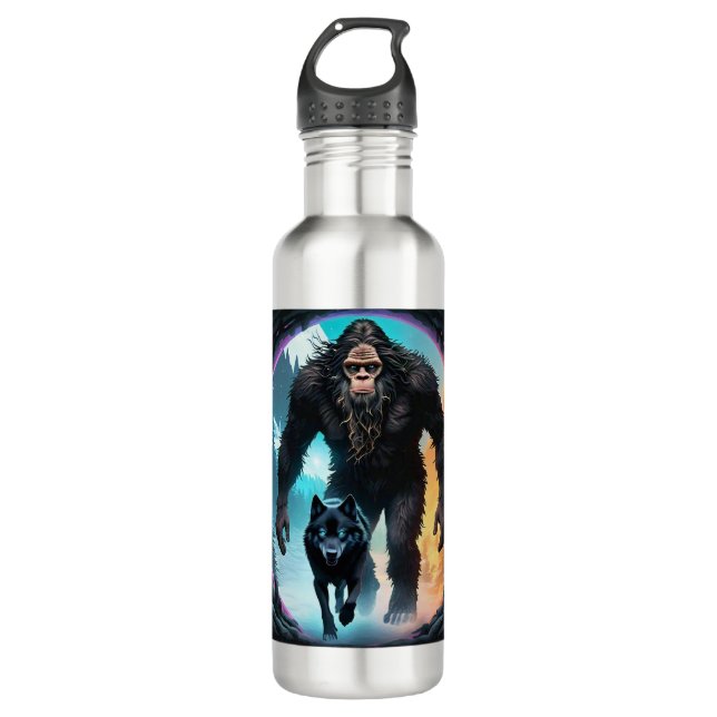 Bigfoot Wolf farbiges Portal Edelstahlflasche (Vorderseite)