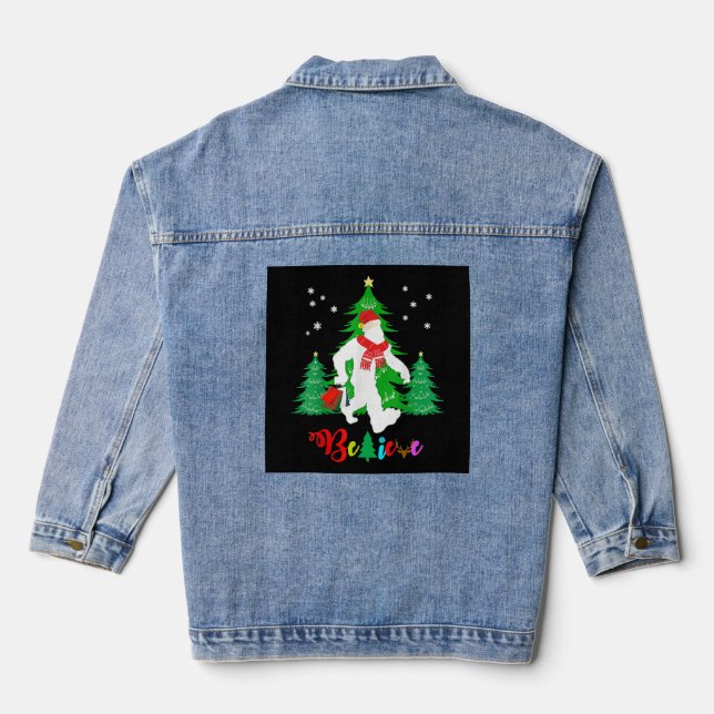 Bigfoot Yeti Sasquatch Weihnachten Glaube Weihnach Jeansjacke (Rückseite)