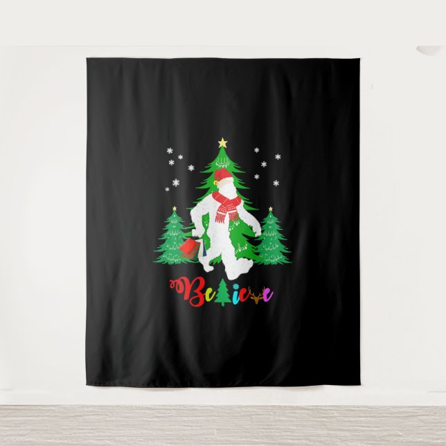 Bigfoot Yeti Sasquatch Weihnachten Glaube Weihnach Wandteppich (Vorderseite)