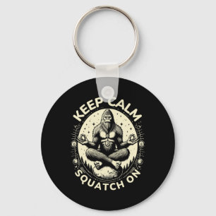 Bigfoot-Yoga-Pose Lustiger Sasquatch Keep Calm Squ Schlüsselanhänger