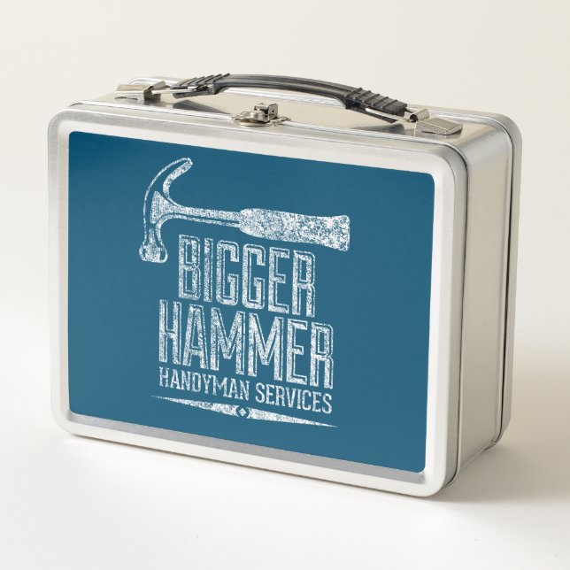 Bigger Hammer Handyman Services White Gfx Aquamari Metall Brotdose (Vorderseite)