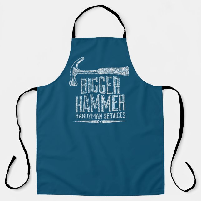 Bigger Hammer Handyman Services White Text Aquamar Schürze (Vorderseite)