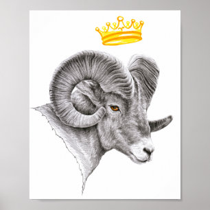 Bighoram mit Crown Aries Zodiac Tierart Poster