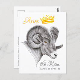 Bighoram mit Crown Aries Zodiac Tierart Postkarte