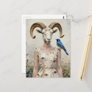Bighorn-Schaf-Frau in einer Birkenrindenkleid-Mode Postkarte