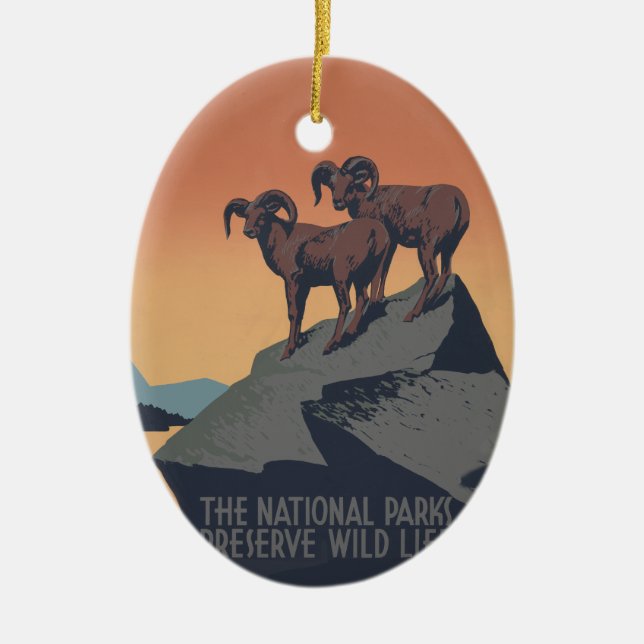 Bighorn Sheep American West Wildlife Keramik Ornament (Vorne)