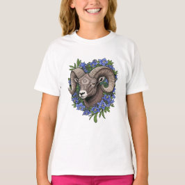 Bighorn Sheep And Blue Colorado Columbine Flowers T-Shirt