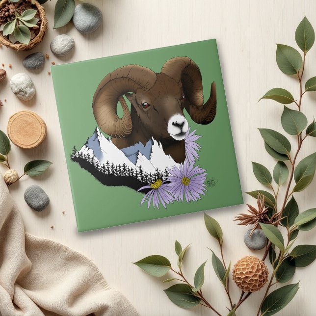 Bighorn Sheep Ram Green Mountains Fliese (Von Creator hochgeladen)