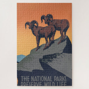Bighorn Sheep Sunset Poster Jigsaw Puzzle