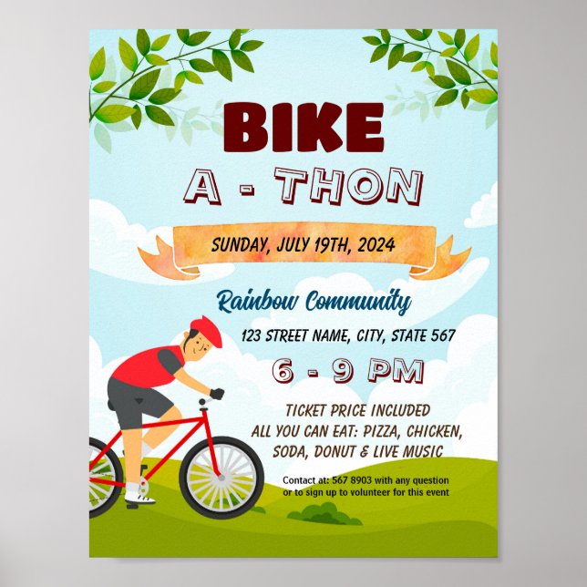 Bike-a-Thon Fundraiser Flyer-Plakatvorlage Poster (Vorne)