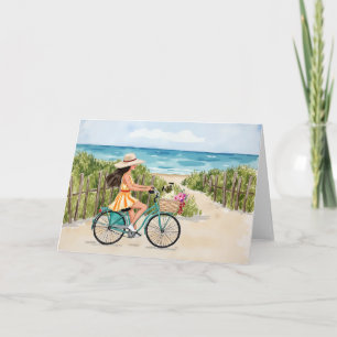 Bike by Beach Watercolor Stationery Karte